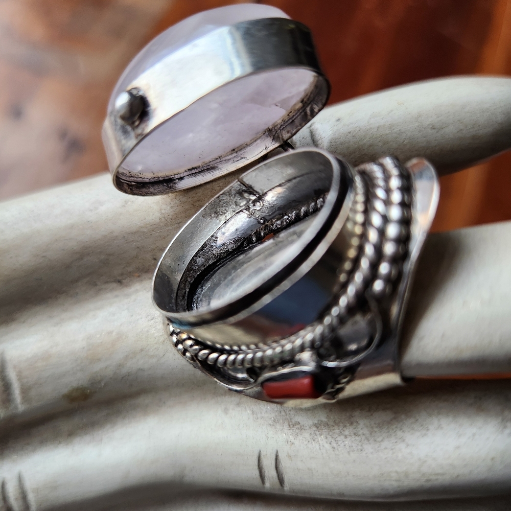 New Boutique Item! Rose Quartz and Coral Gemstone "Poison" Ring
